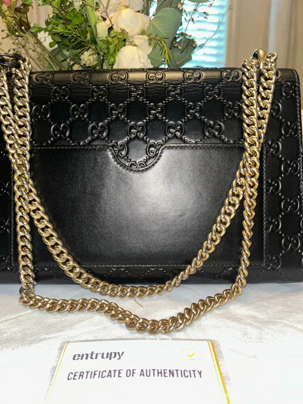 Gucci Black Embossed GG Leather Crossbody with Gold Lock - Picture 6 of 12